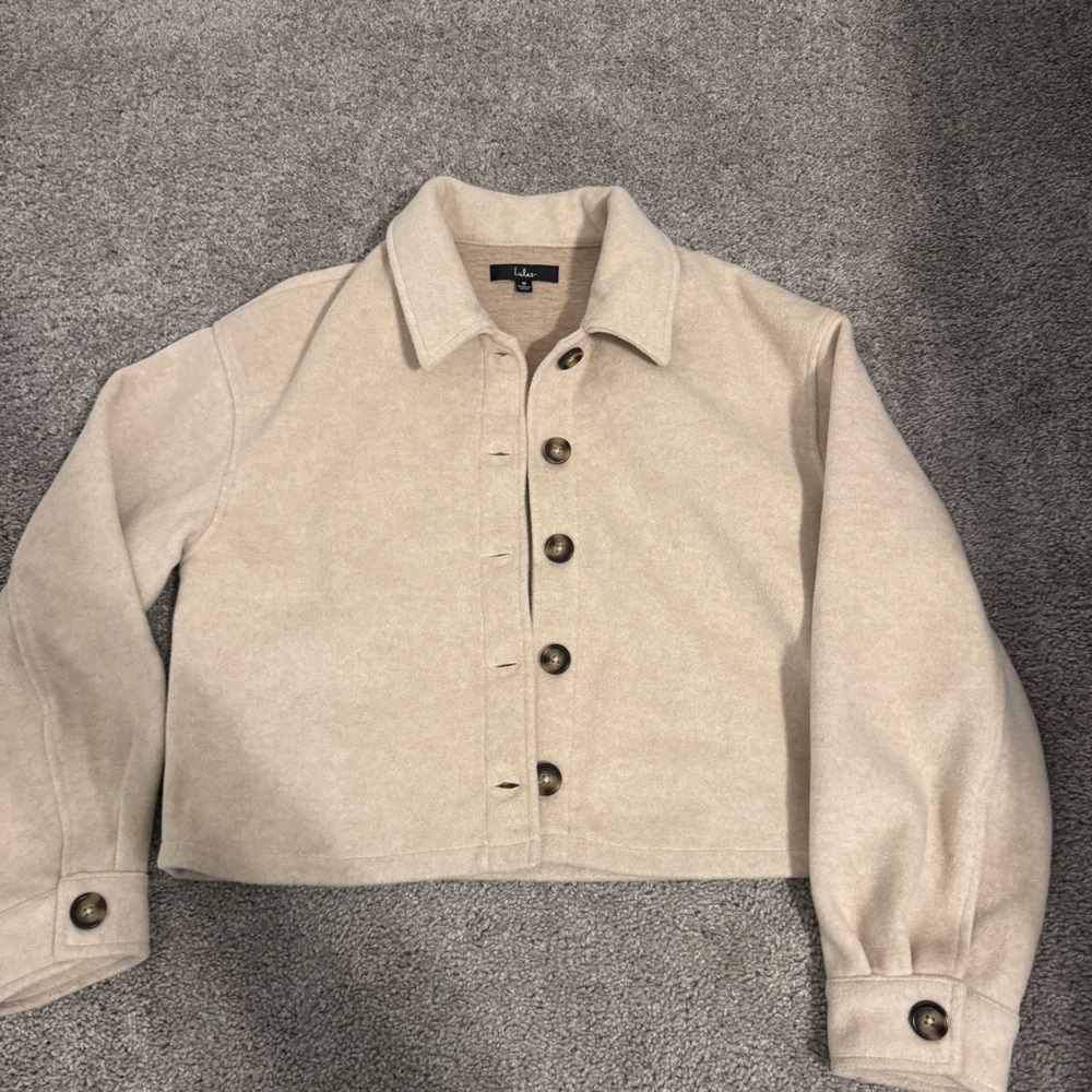 Lulu's Cream Button-Up Utility Jacket